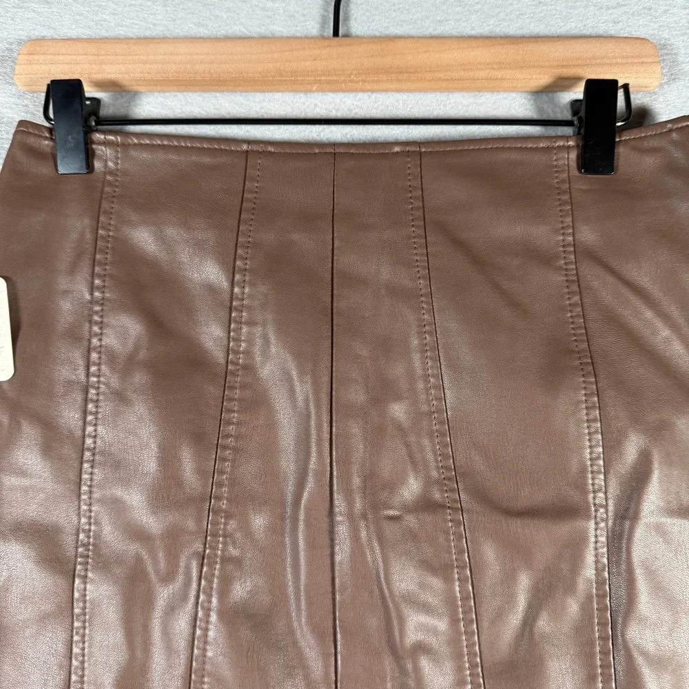 Free People Brownstone Vegan Leather Mini Skirt OB1542699 Brown Size 4 NWT